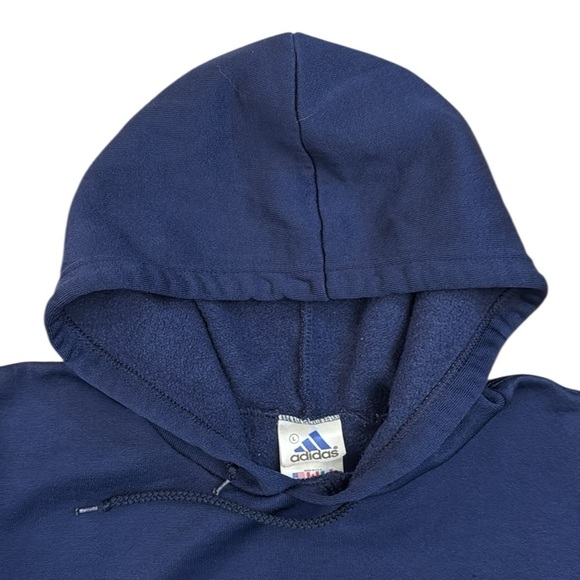 90’s Y2K Adidas Trefoil Logo Hoodie Navy Blue & White Made in USA Size Large - Picture 3 of 8